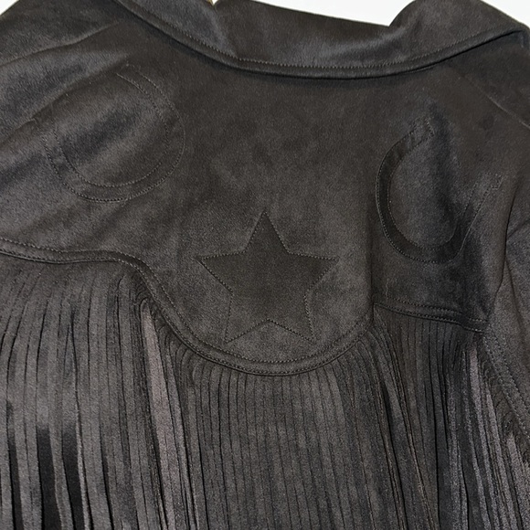 Unique Vintage 70s Faux Suede Fringe Cattle Call Crop Jacket Black Sz 1X/16 - Picture 7 of 9